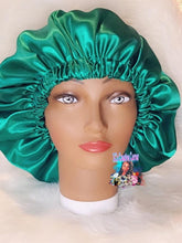 Load image into Gallery viewer, Green Satin Handmade Bonnet | 3C&#39;s Creative Corner™
